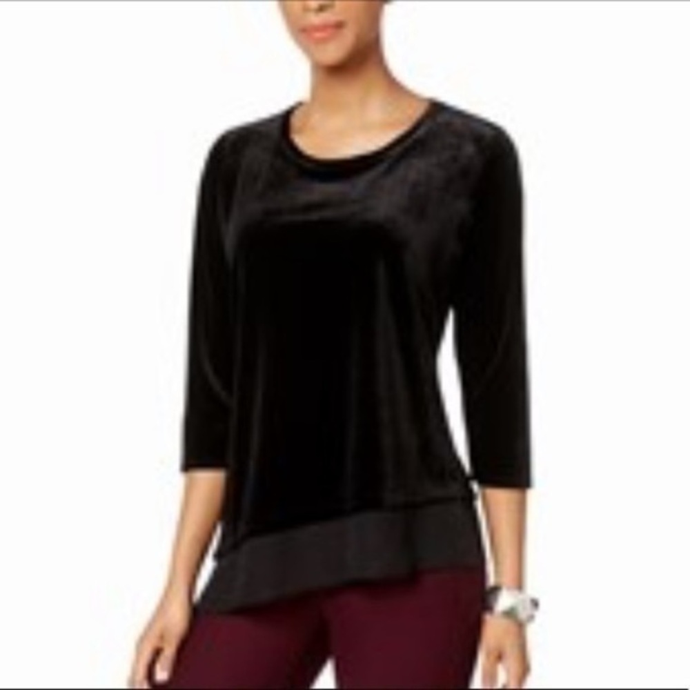 NY COLLECTION Black Layered Velvet Bell Sleeve